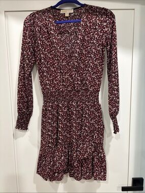 MICHAEL Michael Kors Burgundy Floral Long-Sleeve Dress